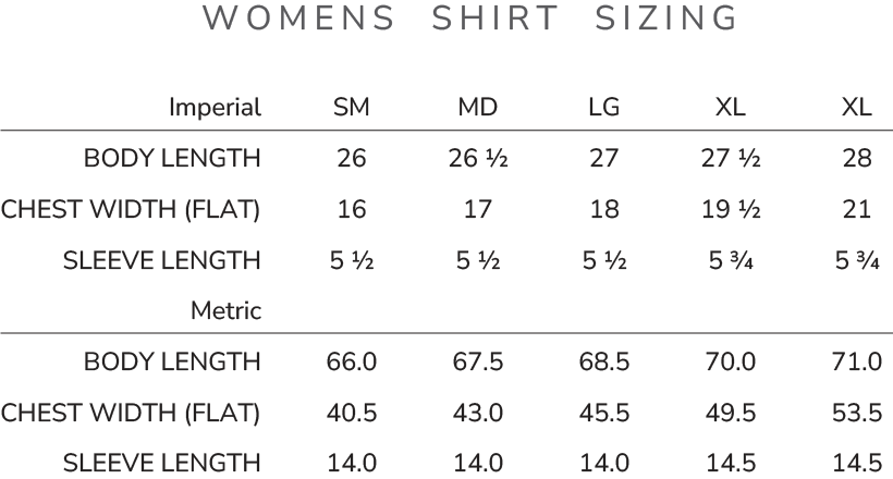 FARA Short Sleeve Tee Shirt Womens Size Chart